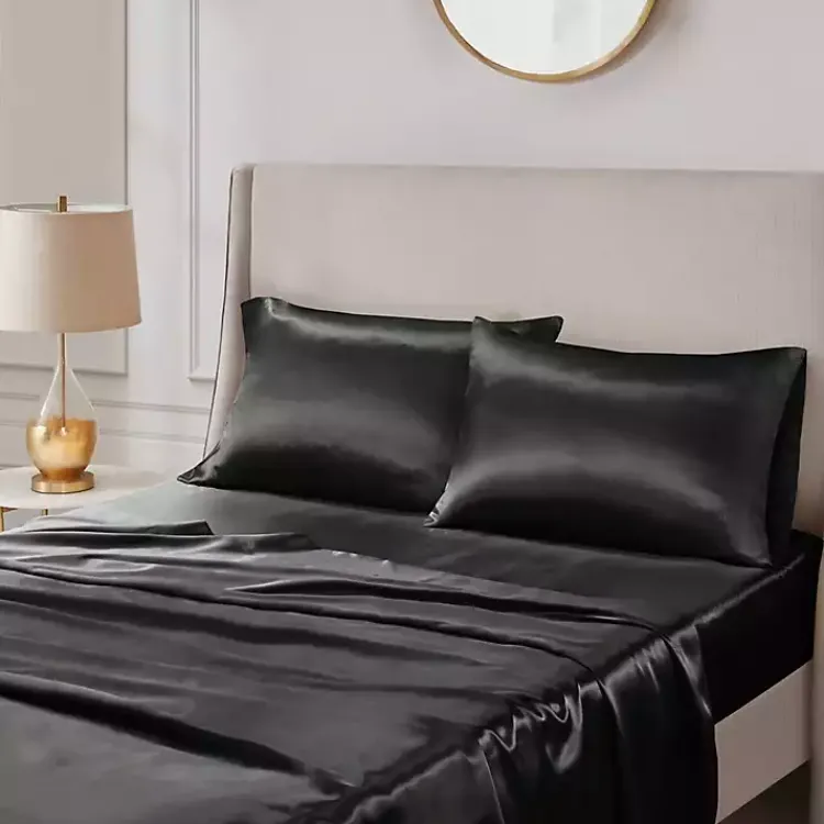 Bed Sheets-Kirklands Home Satin Standard 2-pc. Pillow Case Set Black