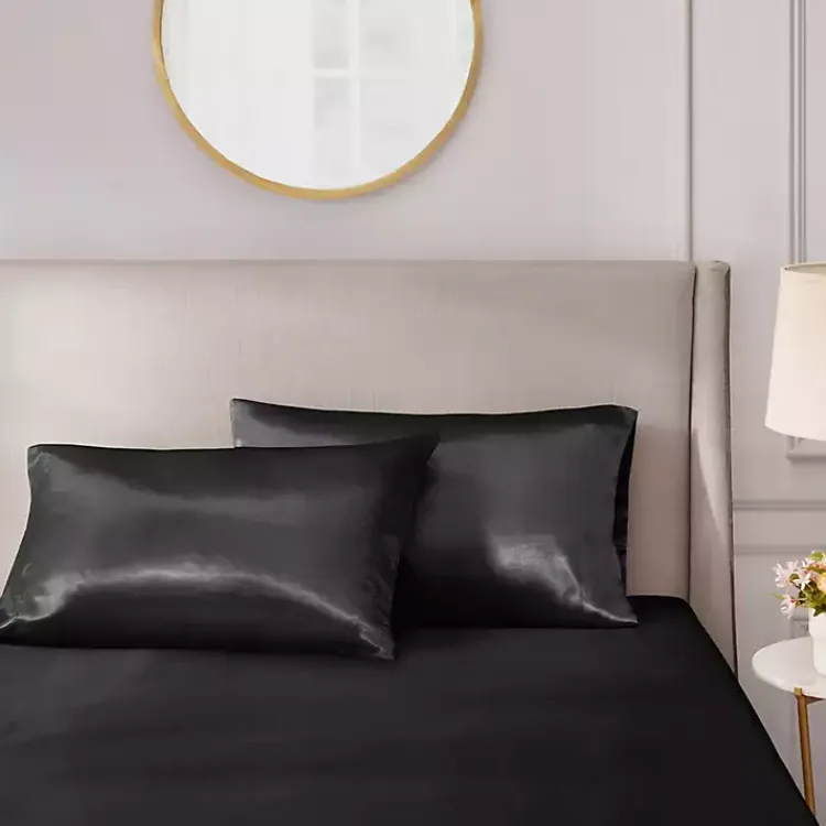 Bed Sheets-Kirklands Home Satin King 2-pc. Pillow Case Set Black