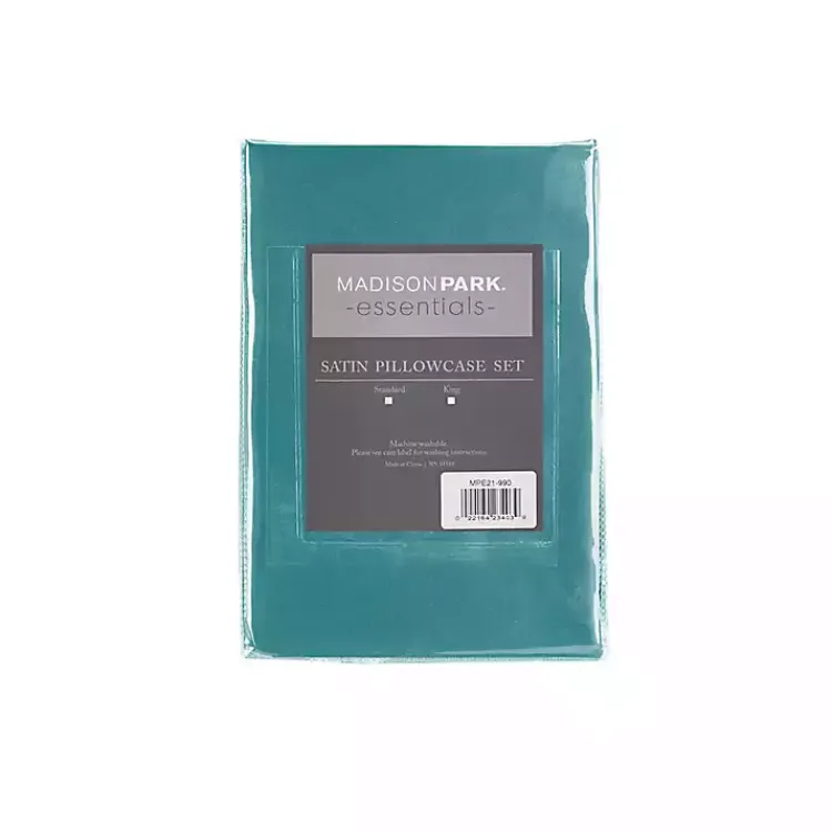 Bed Sheets-Kirklands Home Teal Satin Standard 2-pc. Pillow Case Set Blue