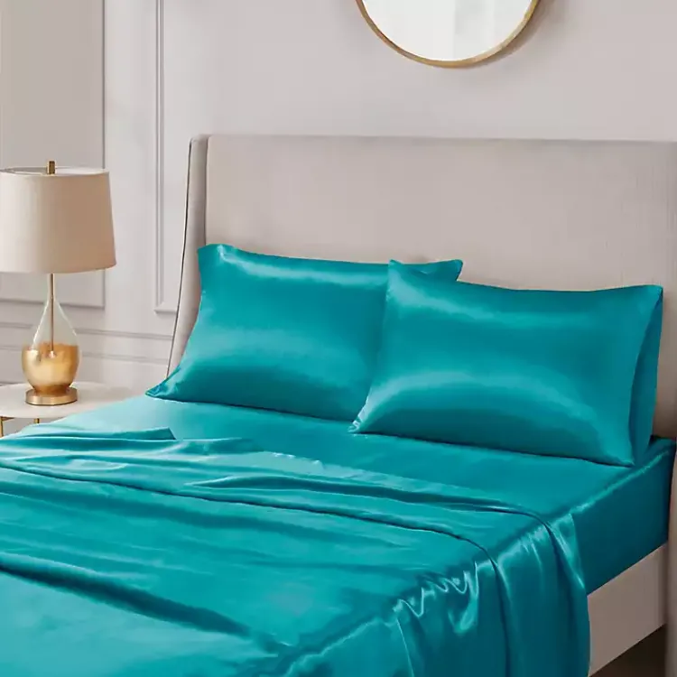 Bed Sheets-Kirklands Home Teal Satin King 2-pc. Pillow Case Set Blue