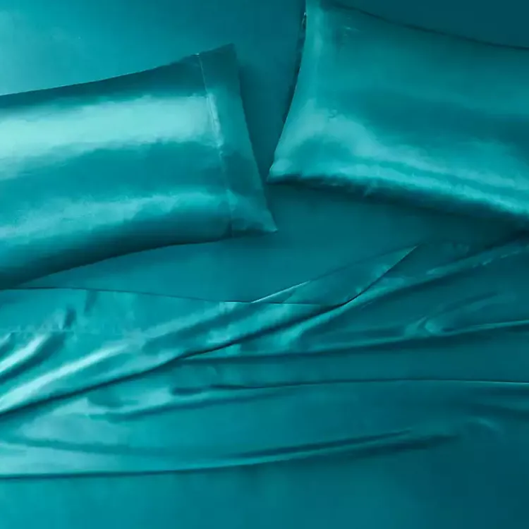 Bed Sheets-Kirklands Home Teal Satin King 2-pc. Pillow Case Set Blue