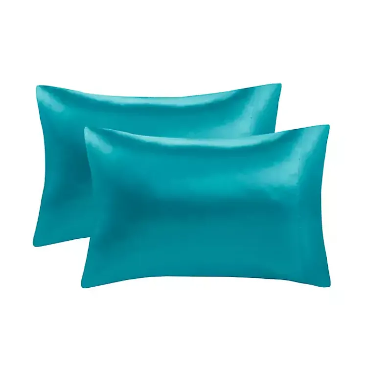Bed Sheets-Kirklands Home Teal Satin King 2-pc. Pillow Case Set Blue