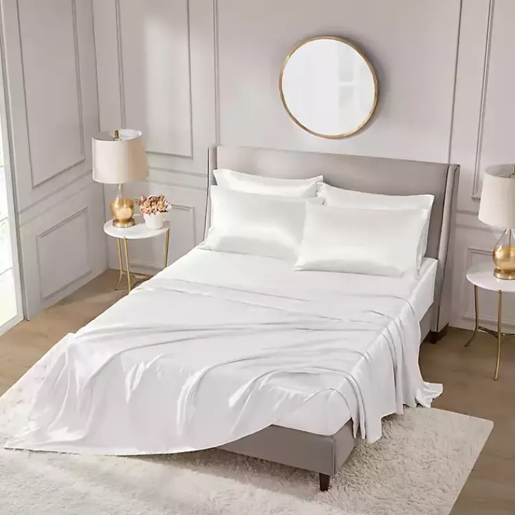 Bed Sheets-Kirklands Home Satin 6-pc. Full Sheet Set White