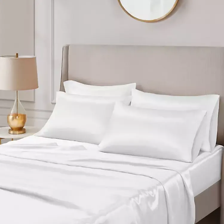 Bed Sheets-Kirklands Home Satin 6-pc. Full Sheet Set White