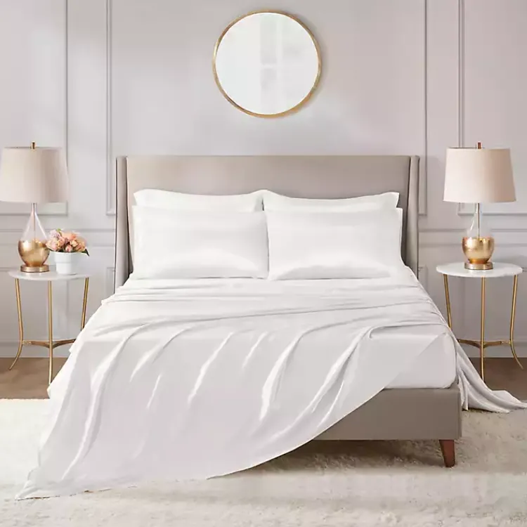 Bed Sheets-Kirklands Home Satin 6-pc. King Sheet Set White