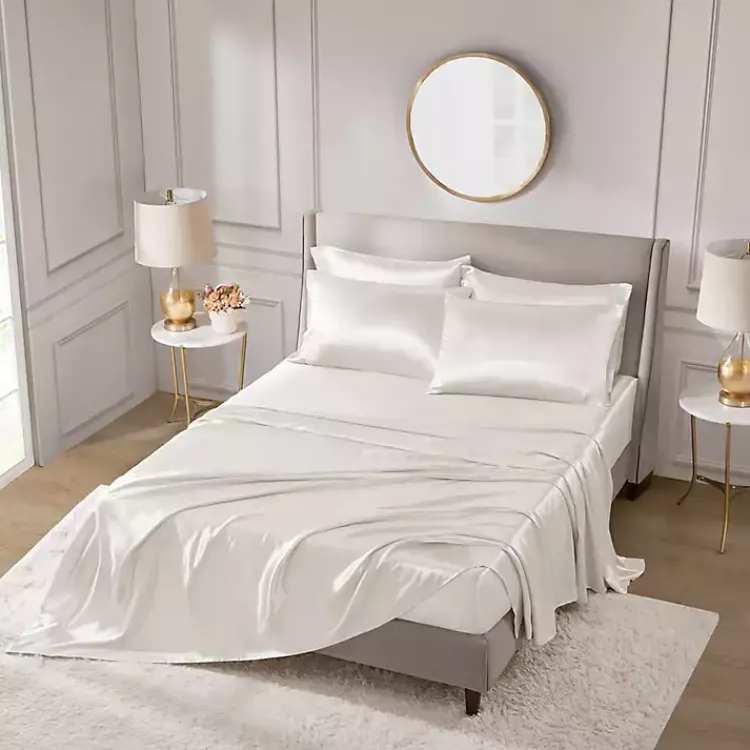 Bed Sheets-Kirklands Home Satin 6-pc. Full Sheet Set Ivory