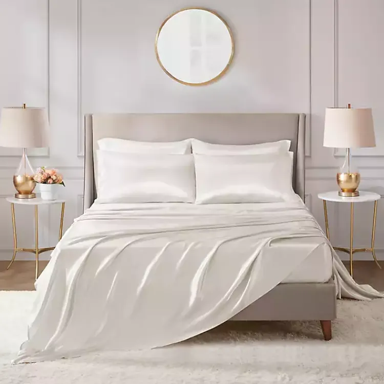 Bed Sheets-Kirklands Home Satin 6-pc. King Sheet Set Ivory