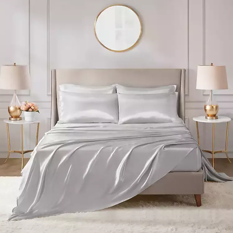 Bed Sheets-Kirklands Home Light Satin 6-pc. Full Sheet Set Gray