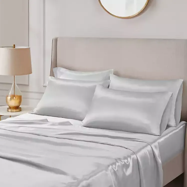 Bed Sheets-Kirklands Home Light Satin 6-pc. Full Sheet Set Gray