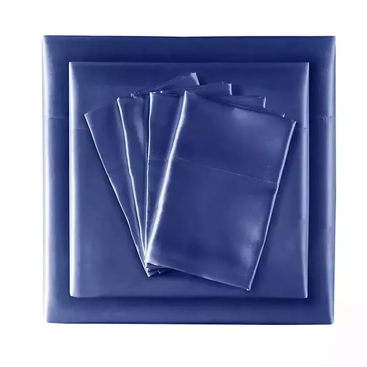 Bed Sheets-Kirklands Home Navy Blue Satin 6-pc. California King Sheet Set Gray