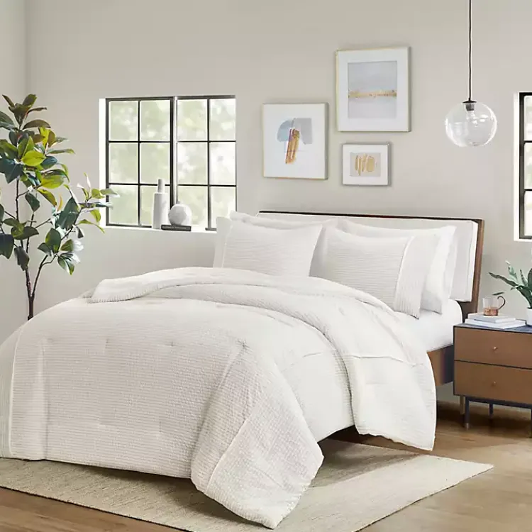Comforters-Kirklands Home Seersucker 3-pc. Full/Queen Comforter Set Ivory