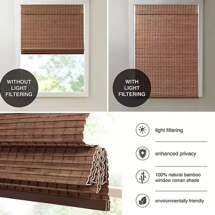 Curtains & Drapes-Kirklands Home Teak Bamboo Light Filtering Roman Shade, 27 in. Brown
