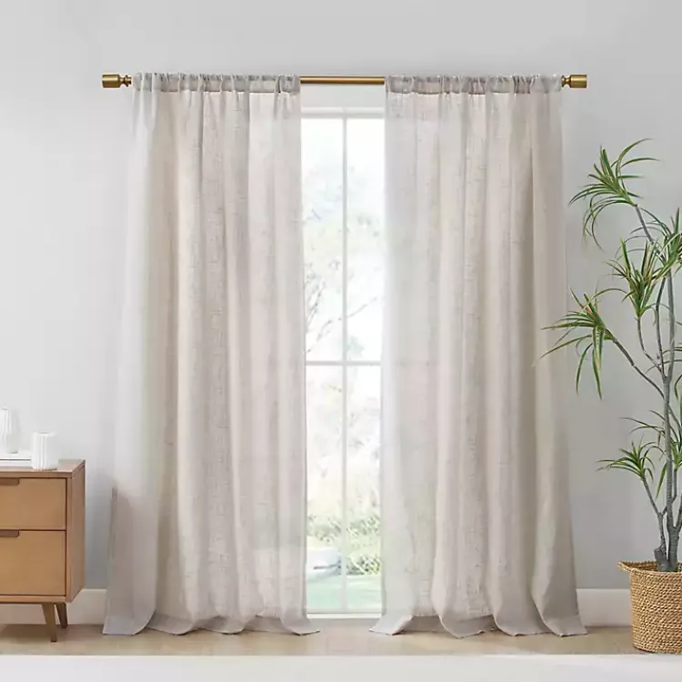 Curtains & Drapes-Kirklands Home Neutral Linen Blend Curtain Panel Set, 84 in Tan
