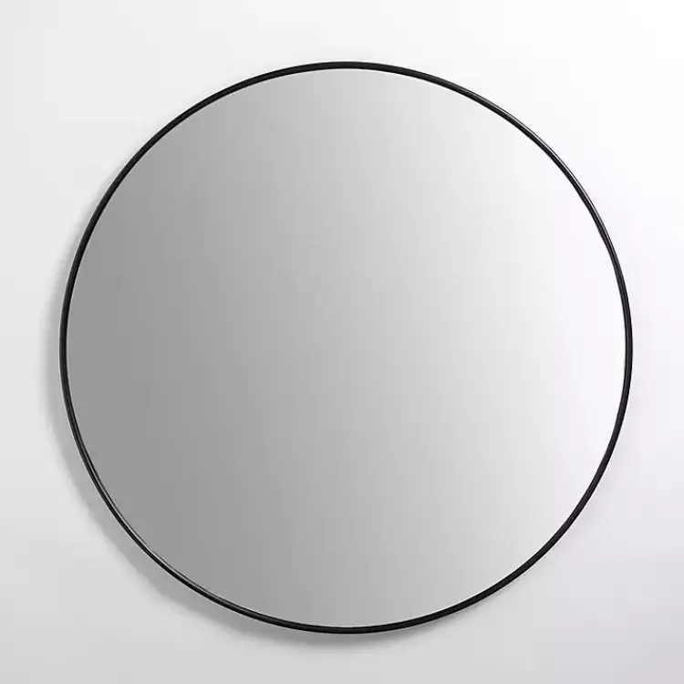Framed Mirrors-Kirklands Home Nouveau Linear Round Mirror Black