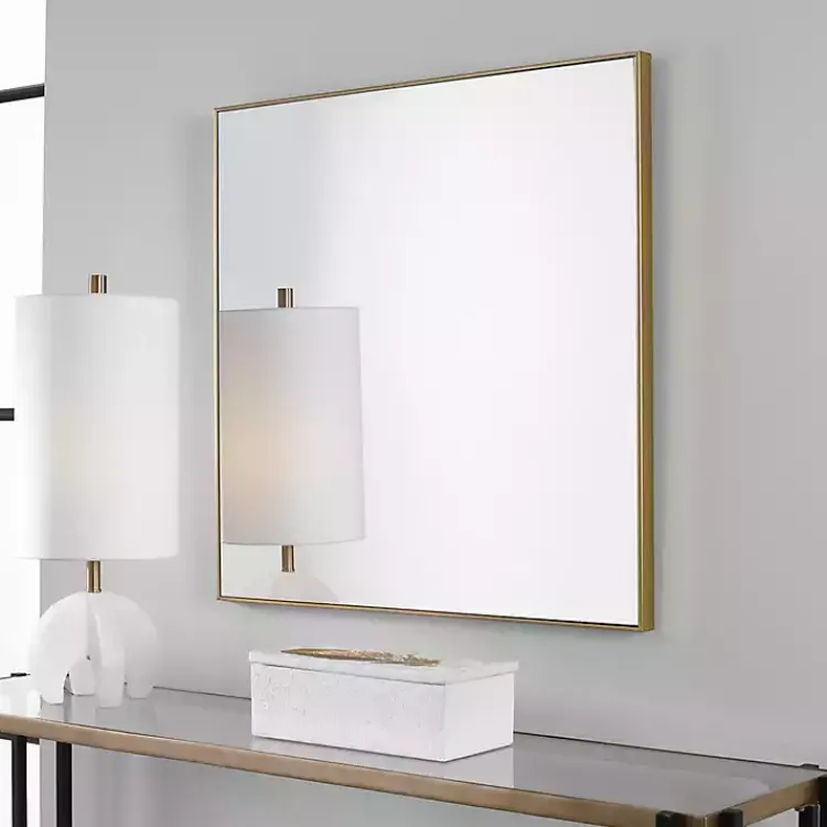 Decorative Mirrors-Kirklands Home Brushed Metal Square Framed Mirror Gold