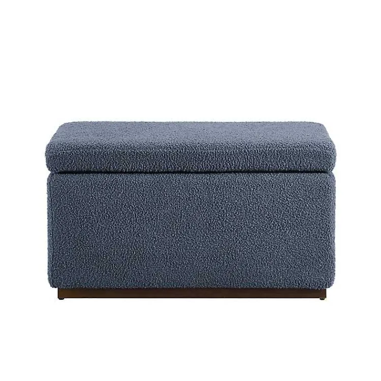 Benches & Ottomans-Kirklands Home Blue Sherpa & Walnut Rectangle Storage Ottoman
