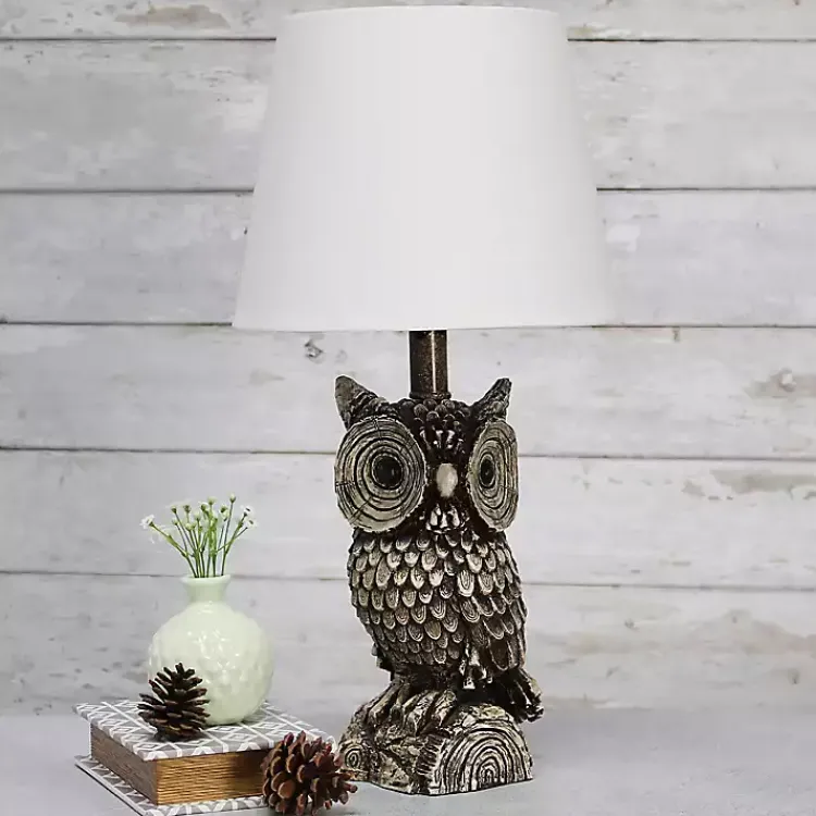 Table Lamps-Kirklands Home Brown Owl and Shade Table Lamp White