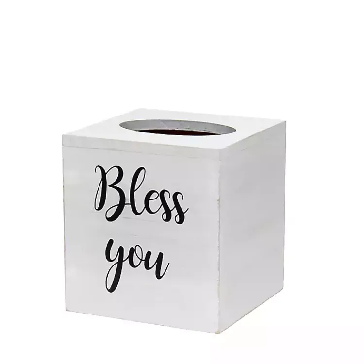 Bathroom Accessories-Kirklands Home Bless You Wood Tissue Box Cover White