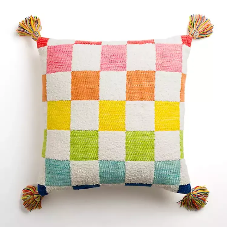 Outdoor Cushions & Pillows-Kirklands Home Rainbow Checkered Outdoor Pillow Multi