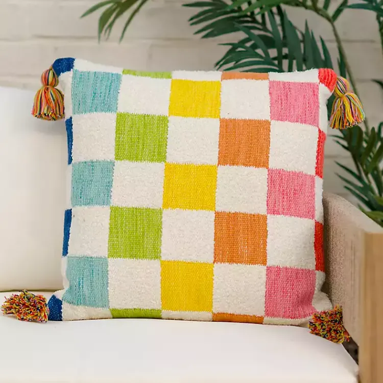Outdoor Cushions & Pillows-Kirklands Home Rainbow Checkered Outdoor Pillow Multi