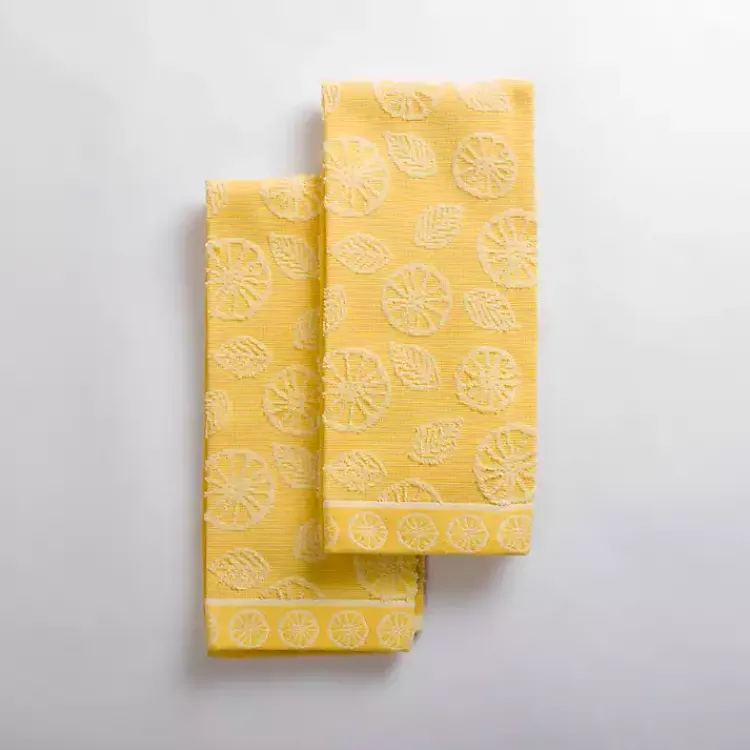 Kitchen Accessories-Kirklands Home Jacquard Lemons Kitchen Towels, Set of 2 Yellow