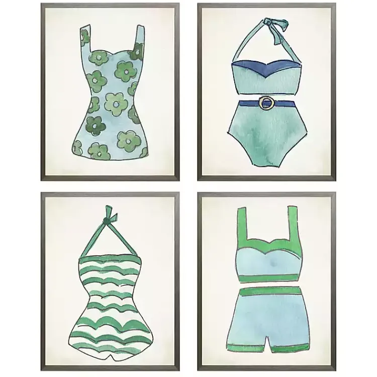Framed Art-Kirklands Home Blue and Green Vintage Swimsuits Art, Set of 4