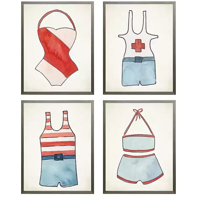 Framed Art-Kirklands Home Red and Blue Vintage Swimsuits Art, Set of 4