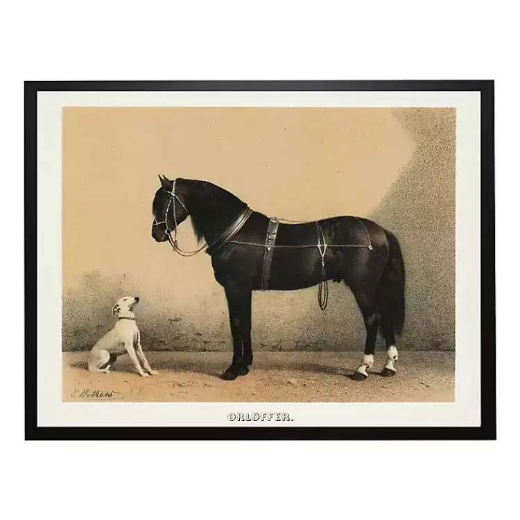 Framed Art-Kirklands Home Antiqued Horse and Dog Framed Wall Art Tan