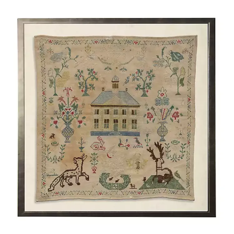 Framed Art-Kirklands Home Antique Folk Sampler Framed Wall Art