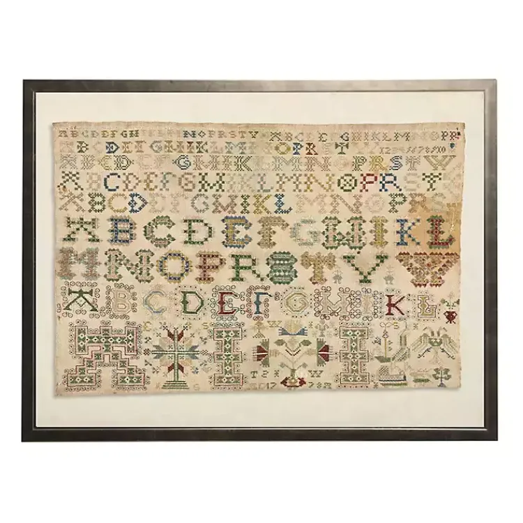 Framed Art-Kirklands Home Antique ABC Sampler Framed Wall Art Tan