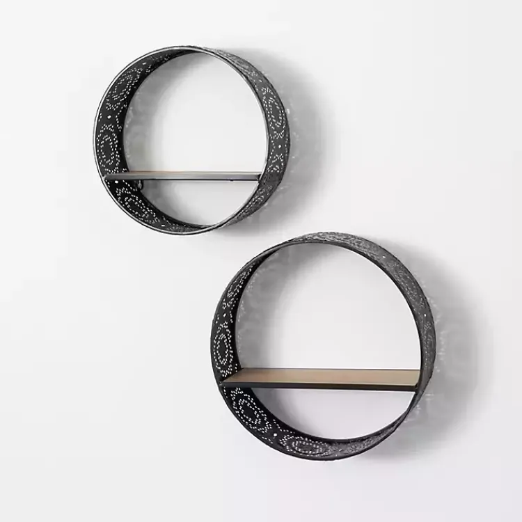 Shelves-Kirklands Home Round Boho Black Metal Wall Shelves, Set of 2
