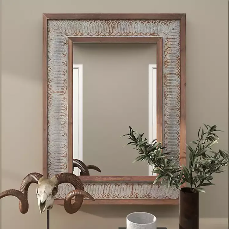Decorative Mirrors-Kirklands Home Distressed Gray Wood Rectangular Wall Mirror