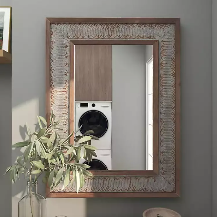 Decorative Mirrors-Kirklands Home Distressed Gray Wood Rectangular Wall Mirror
