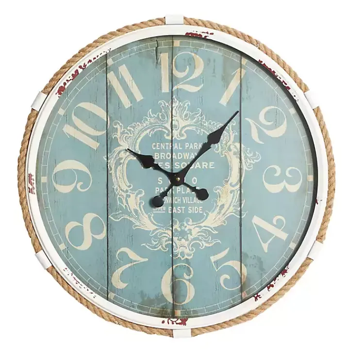 Clocks-Kirklands Home Blue Metal and Rope Wall Clock