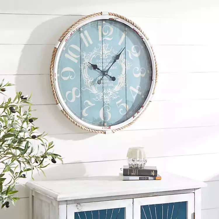 Clocks-Kirklands Home Blue Metal and Rope Wall Clock