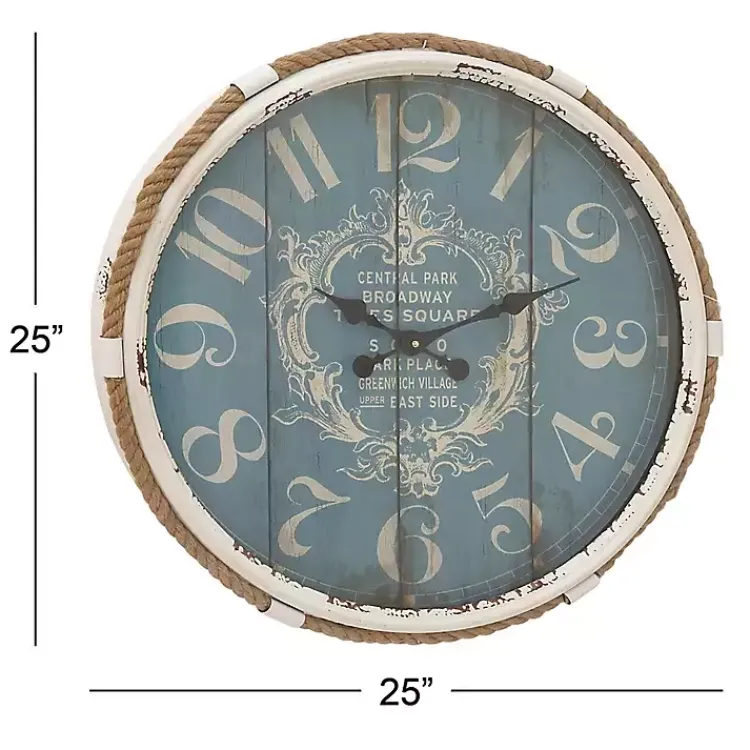 Clocks-Kirklands Home Blue Metal and Rope Wall Clock