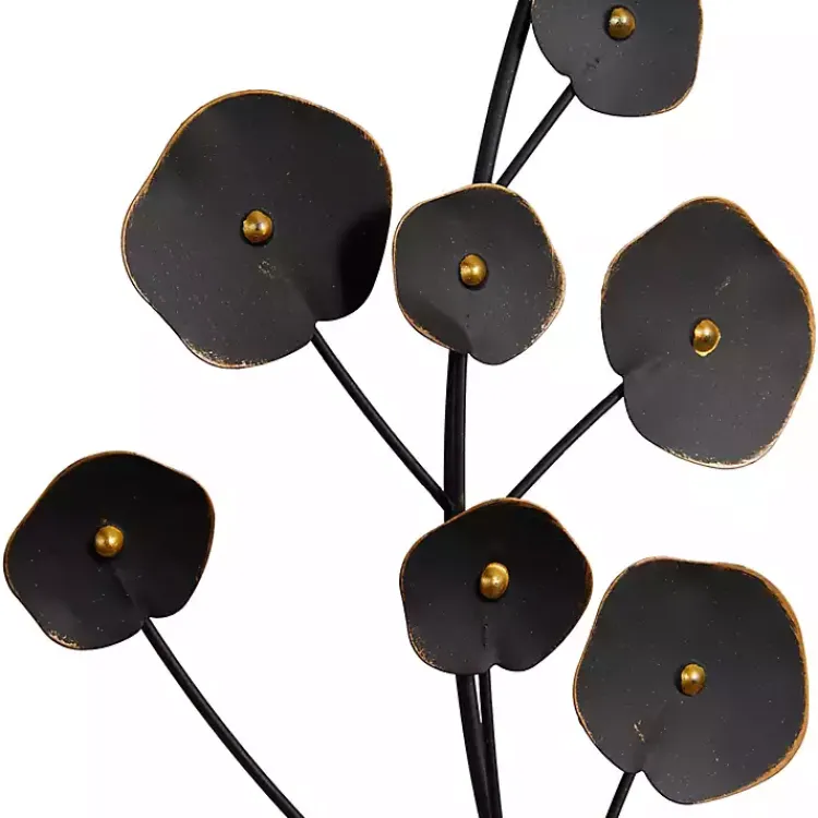 Wall Plaques-Kirklands Home Metal Floral Wall Plaques, Set of 2 Black
