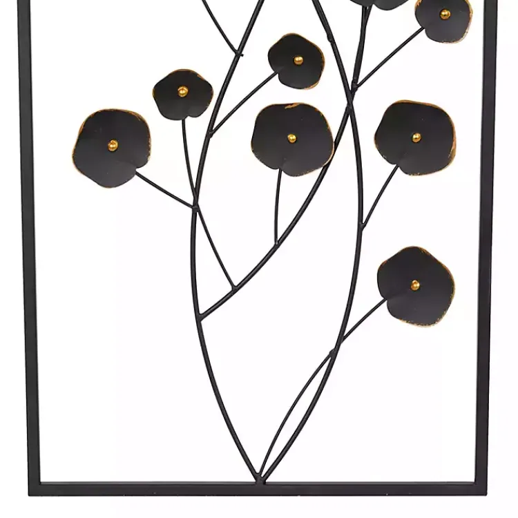 Wall Plaques-Kirklands Home Metal Floral Wall Plaques, Set of 2 Black