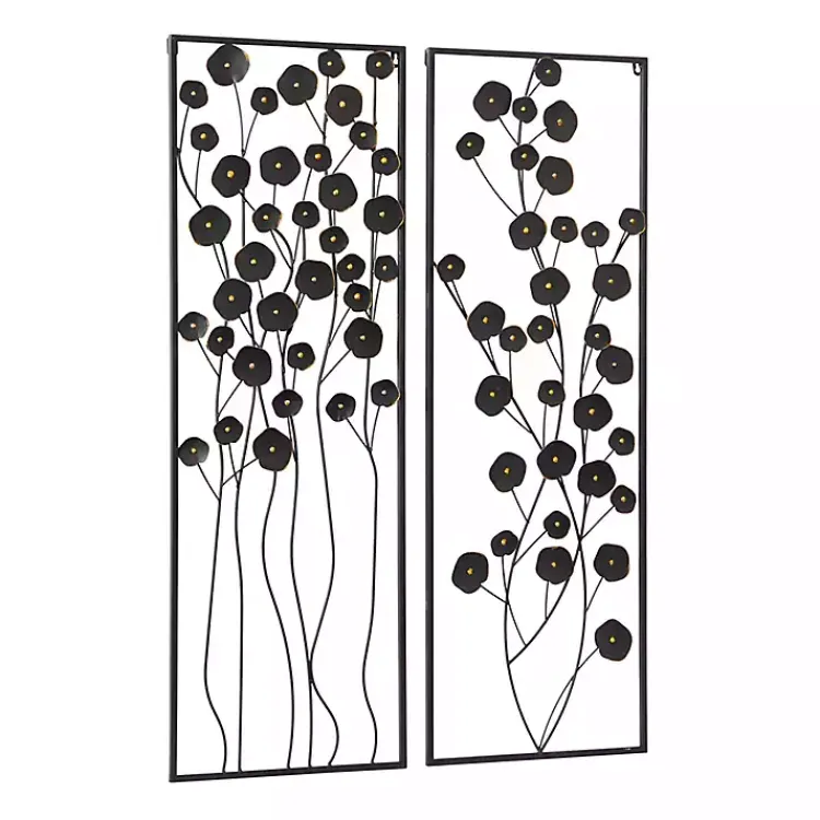 Wall Plaques-Kirklands Home Metal Floral Wall Plaques, Set of 2 Black