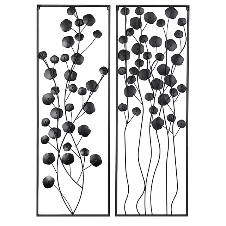 Wall Plaques-Kirklands Home Metal Floral Wall Plaques, Set of 2 Black