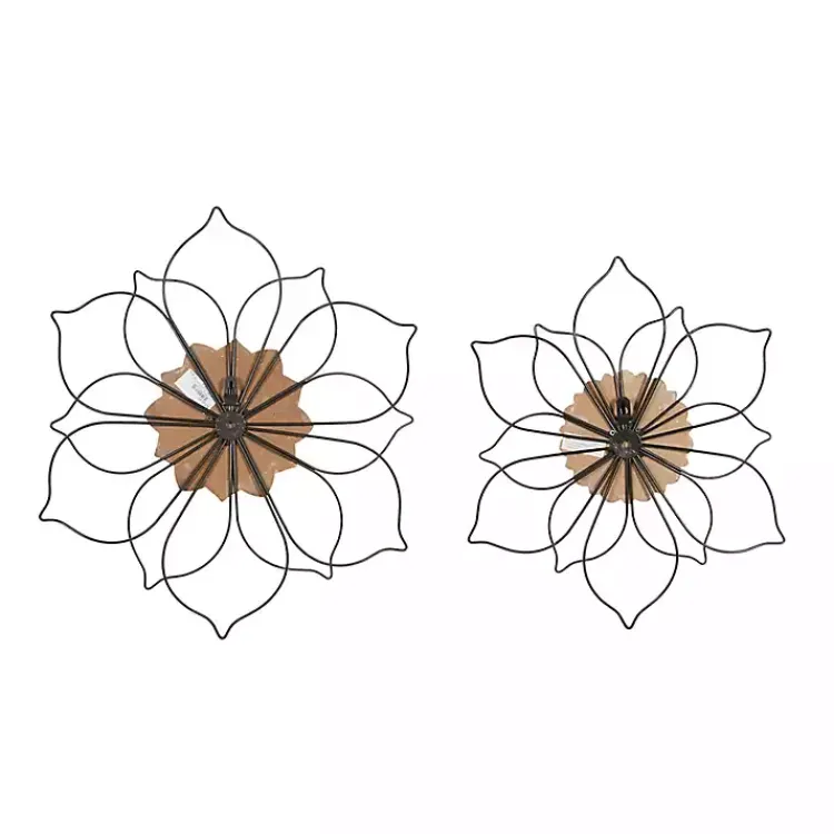 Wall Plaques-Kirklands Home Black Metal and Wood Floral Wall Plaques, Set of 2