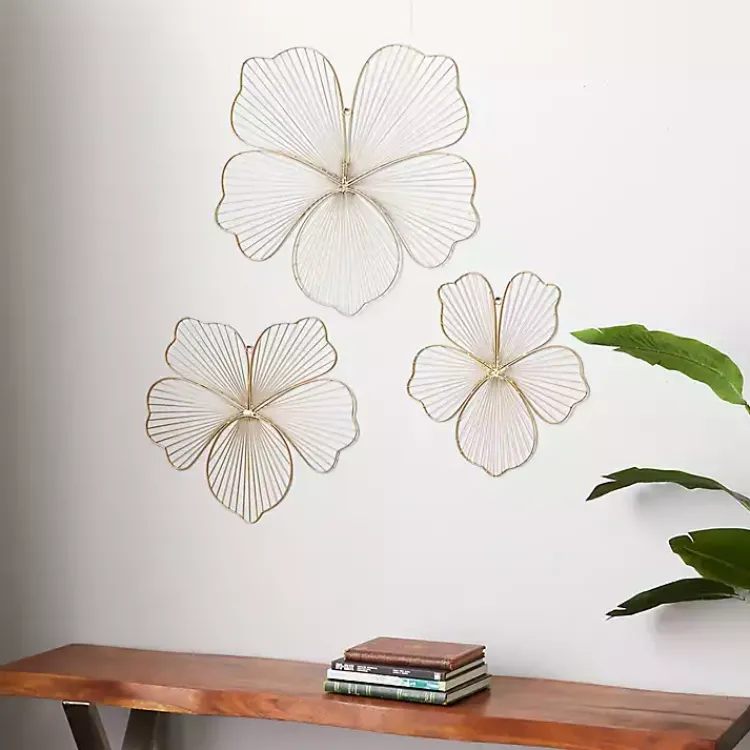 Wall Plaques-Kirklands Home Metal Frame Floral Wall Plaques, Set of 3 Gold