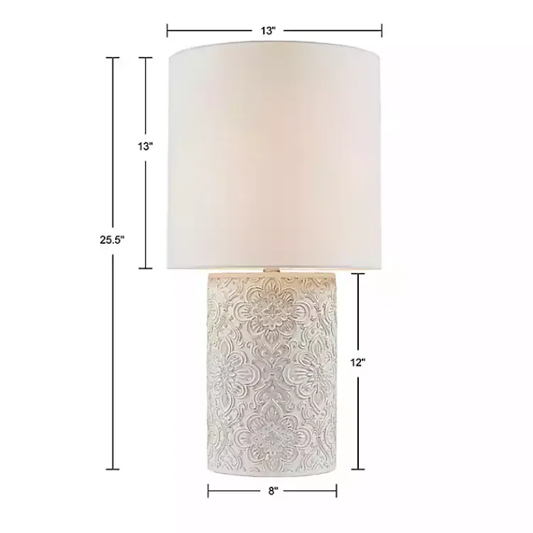 Table Lamps-Kirklands Home Cream Embossed Floral Table Lamp White