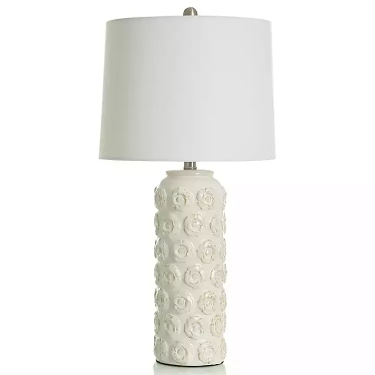 Table Lamps-Kirklands Home Cream Floral Ceramic Table Lamp White