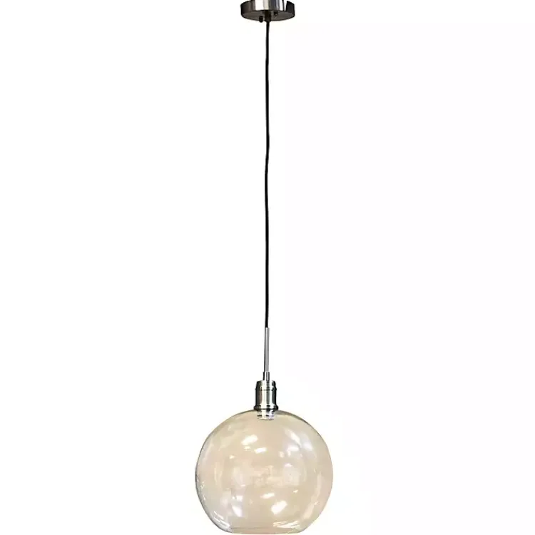 Chandeliers & Pendant Lighting-Kirklands Home Brushed Nickel Glass Globe Pendant Light Silver