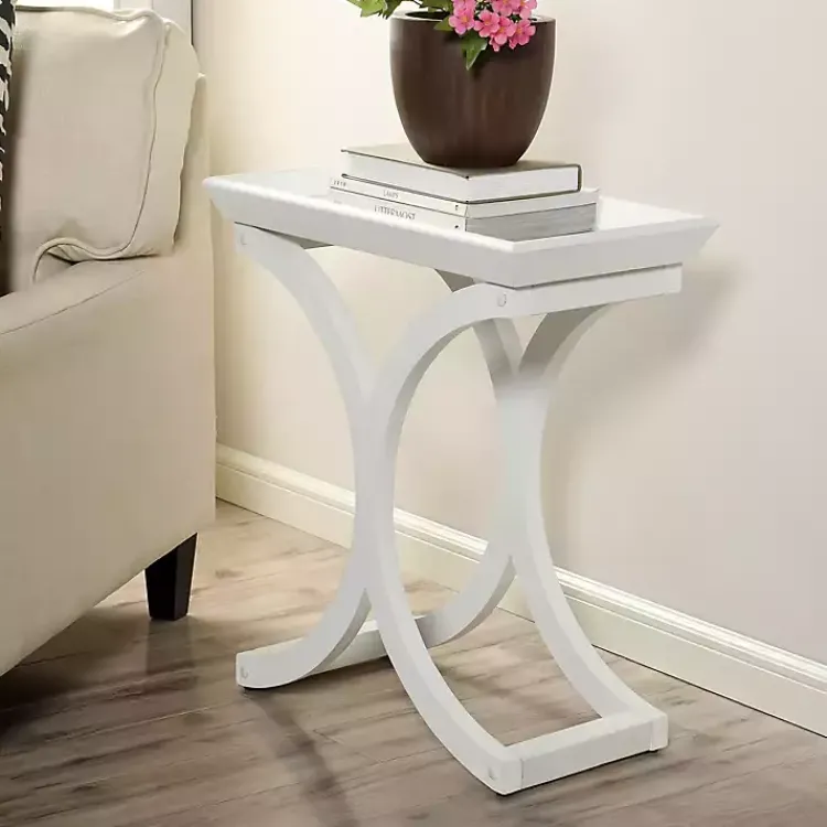 Accent & End Tables-Kirklands Home Fir Wood Curved Tray C-Table White