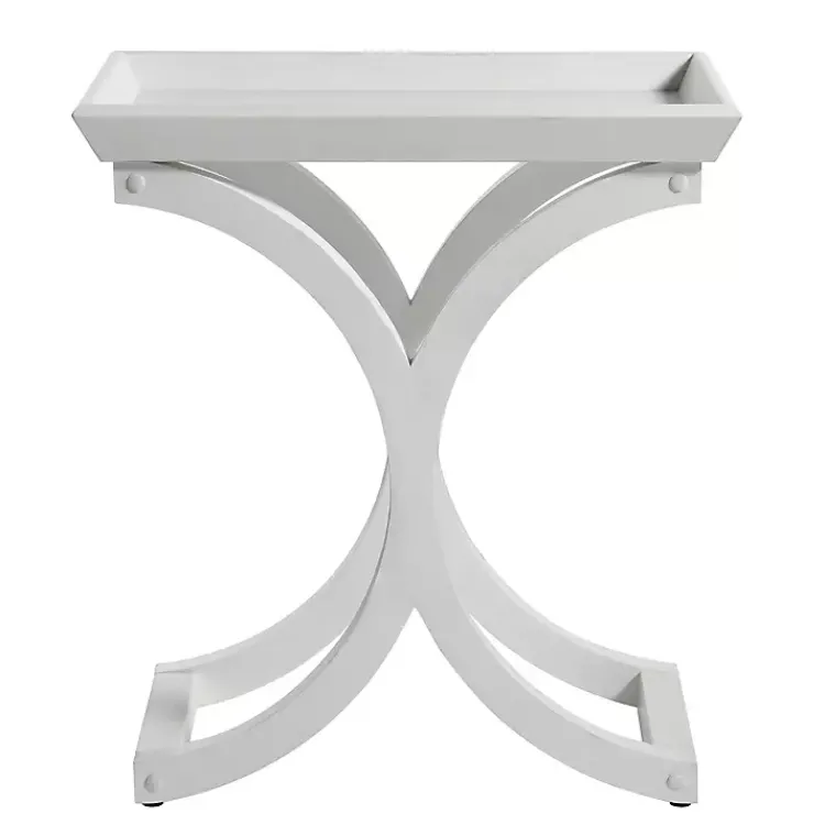 Accent & End Tables-Kirklands Home Fir Wood Curved Tray C-Table White