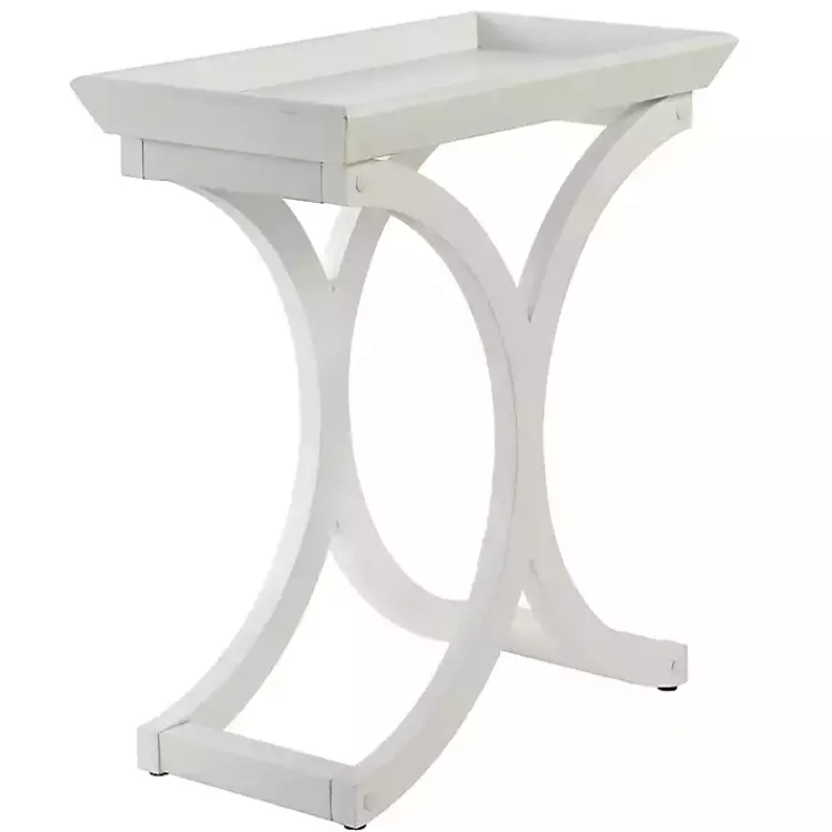 Accent & End Tables-Kirklands Home Fir Wood Curved Tray C-Table White