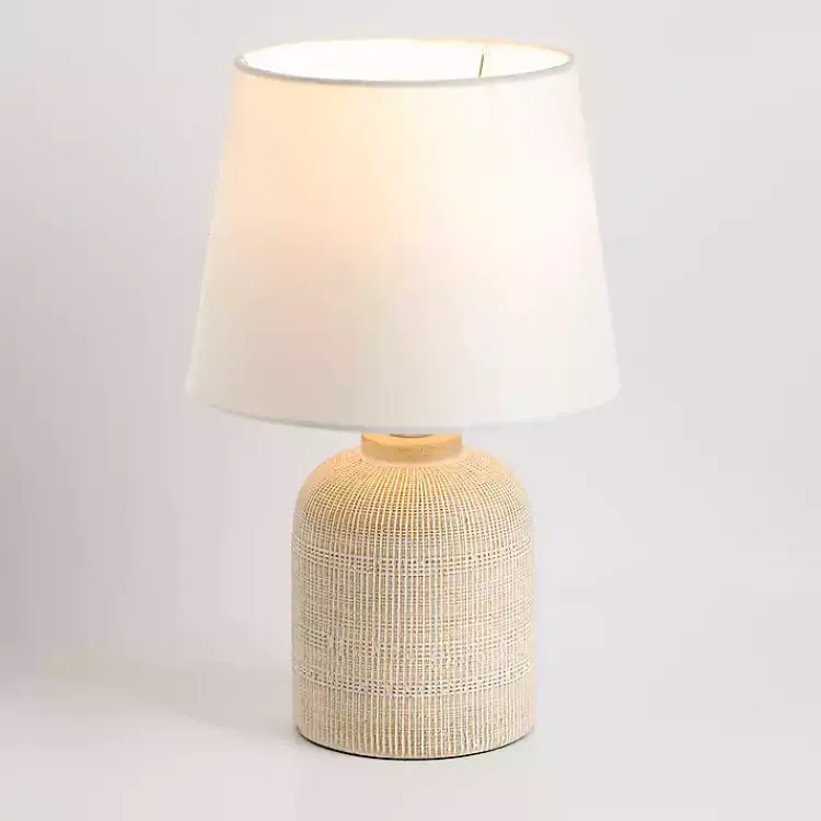 Table Lamps-Kirklands Home washed Carved Grid Table Lamp White