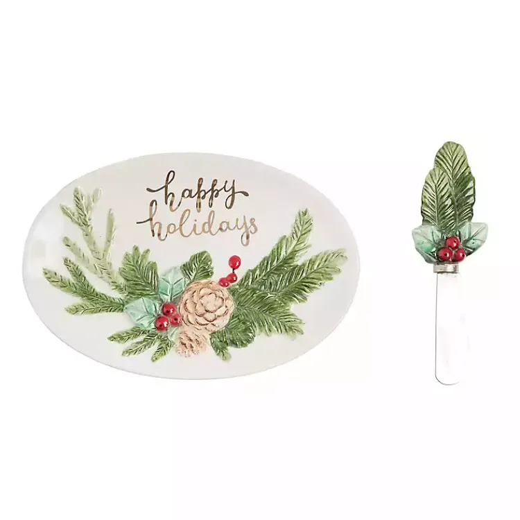 Serving & Entertaining-Kirklands Home Happy Holidays Oval Serving Platter with Spreader